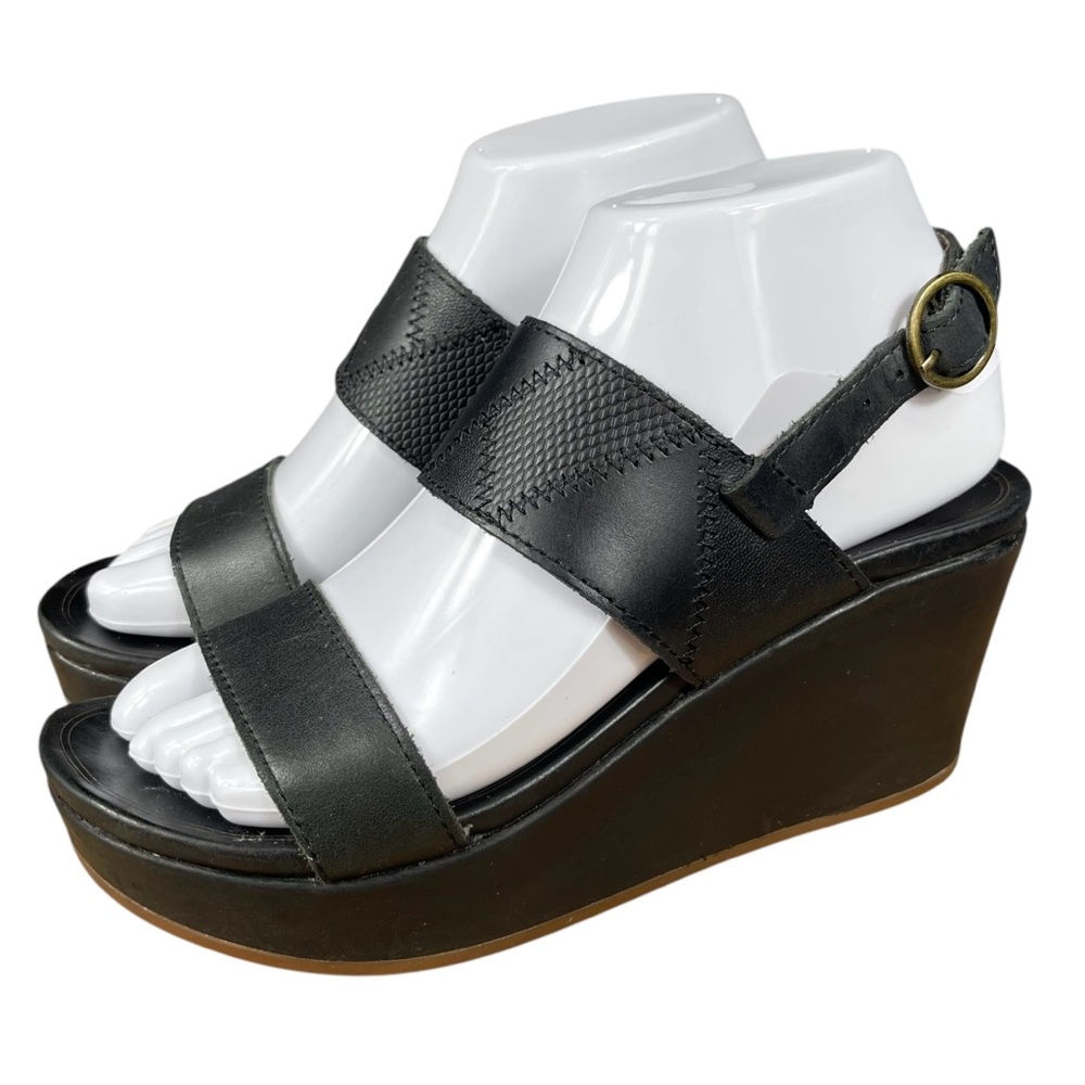 OluKai Keha Women’s Black Leather Comfort Platform Buckle Sandals Shoes Sz 6
